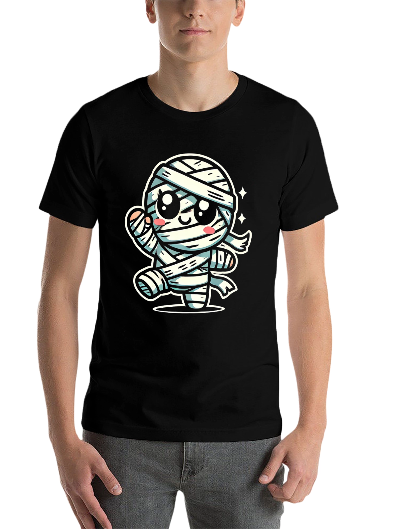 Black Cute Cartoon Mummy Graphic T-Shirt - Halloween Ready view 7