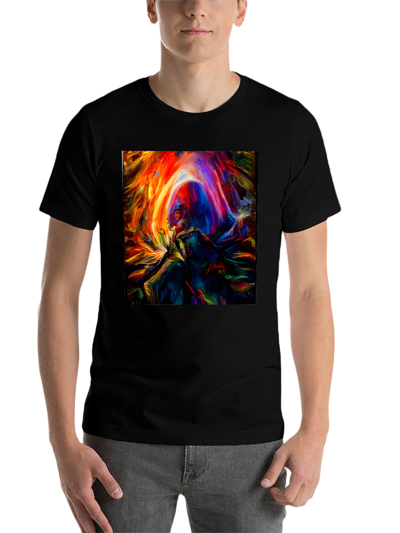 Black Vibrant Abstract Art Graphic Print Black T-Shirt view 7