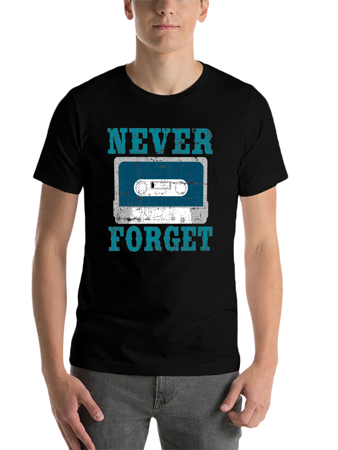 Black Retro Cassette Tape Graphic T-Shirt - Never Forget view 7