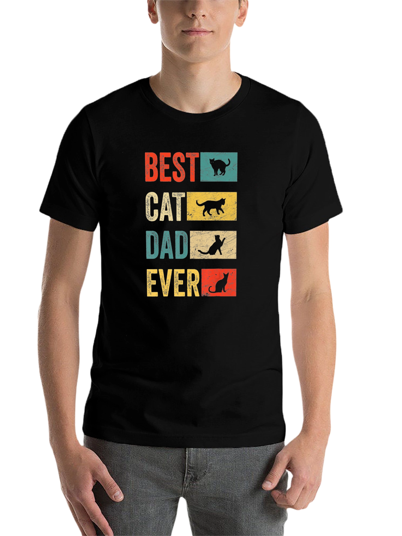 Black Best Cat Dad Ever T-Shirt - Vintage Design view 7