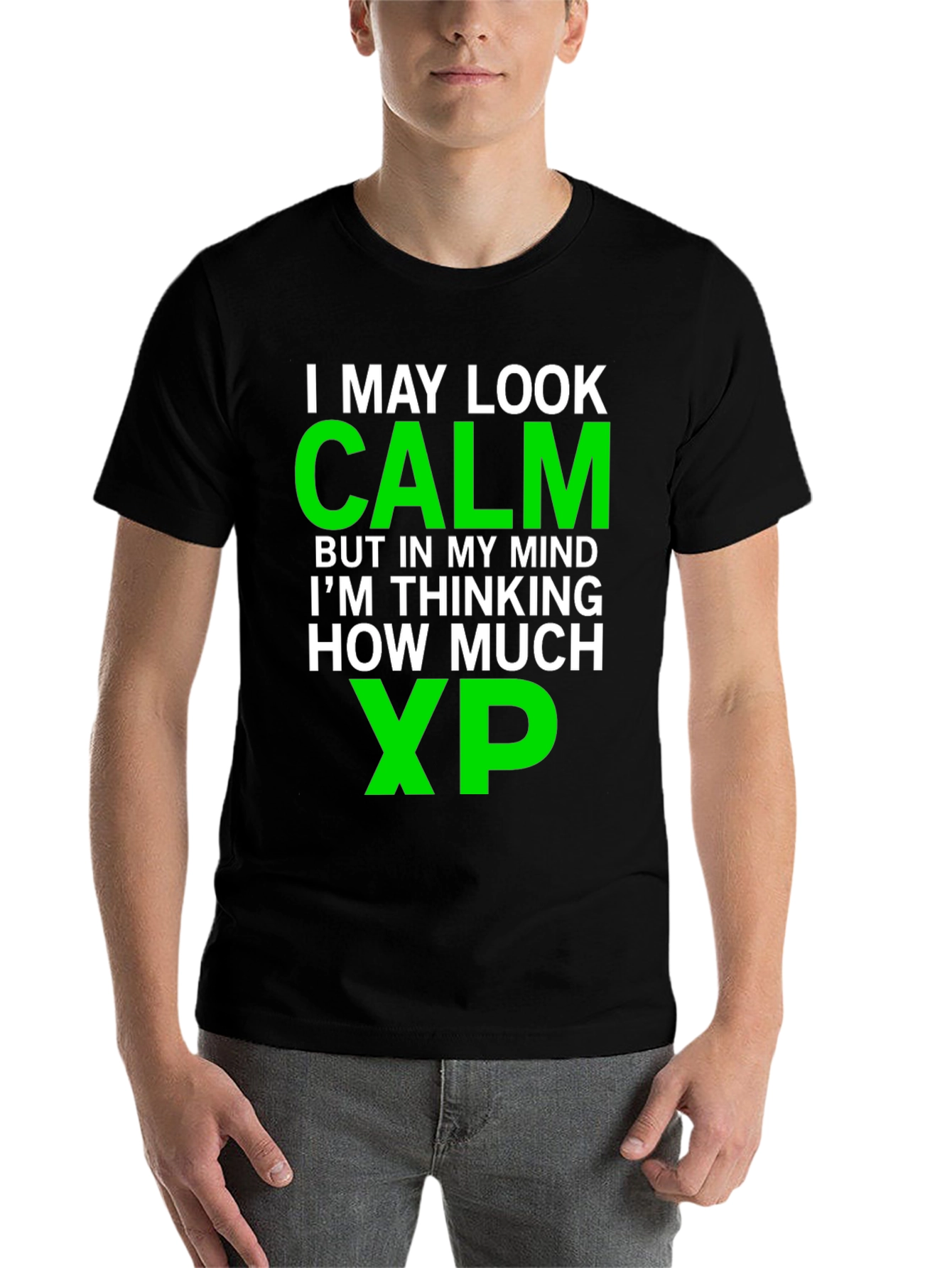 Black Calm Gamer T-Shirt - Thinking About XP! view 7
