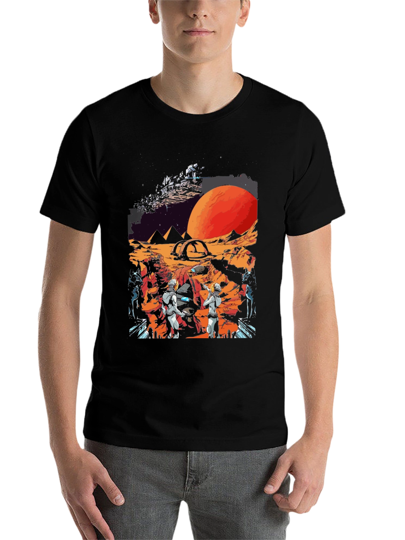 Black Sci-Fi Planet Graphic T-Shirt view 7