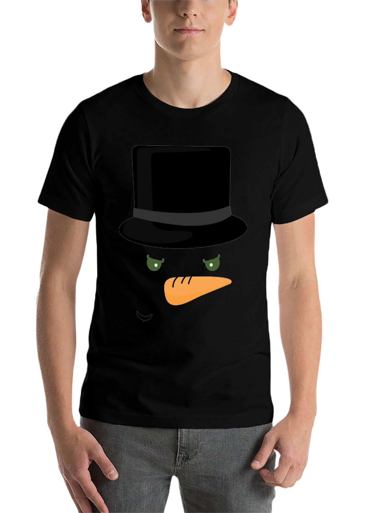 Black Snowman Face T-Shirt - Holiday Festive Apparel view 7
