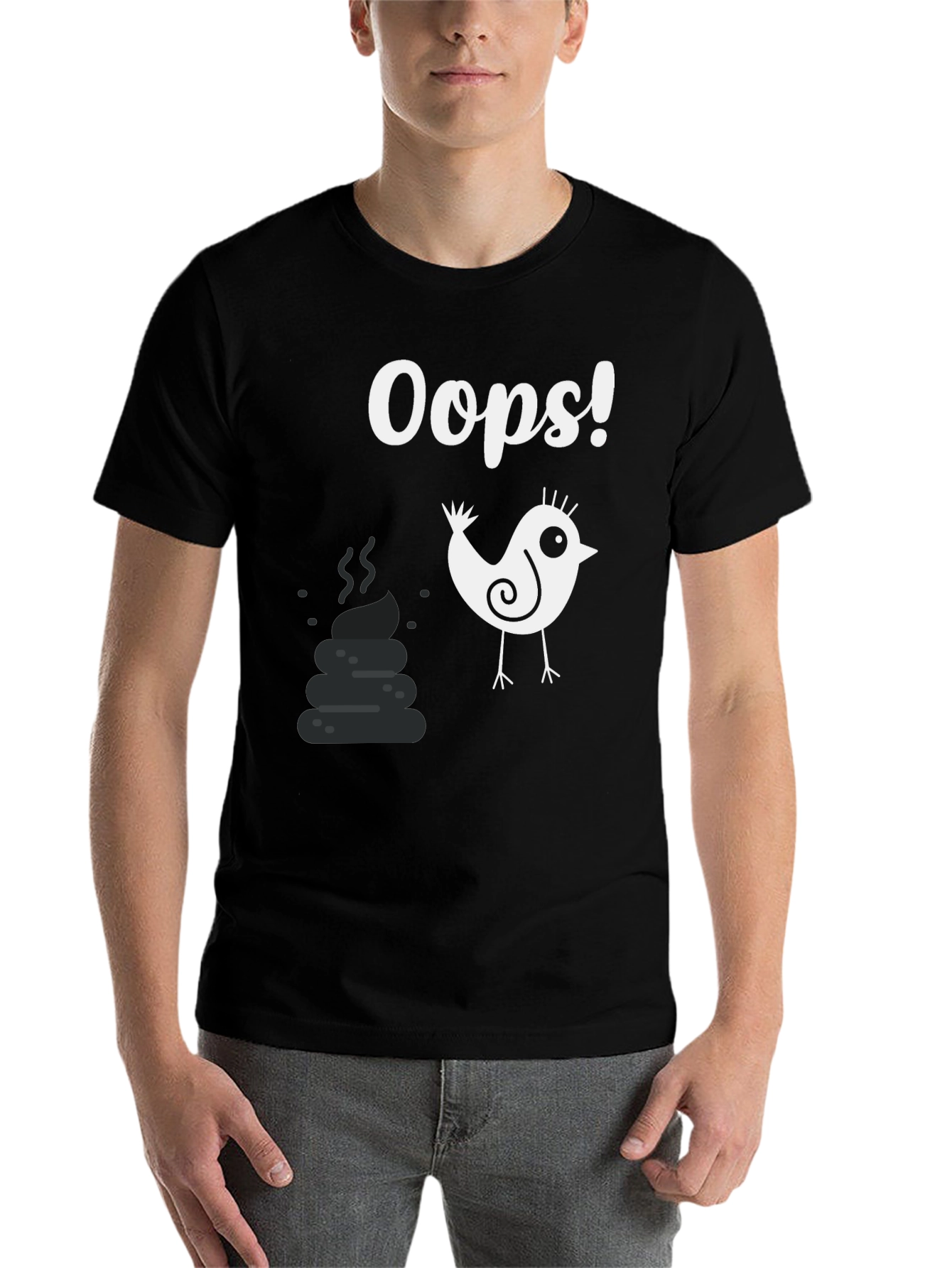 Black Oops! Bird Poop Graphic Tee - Funny Casual T-Shirt view 7