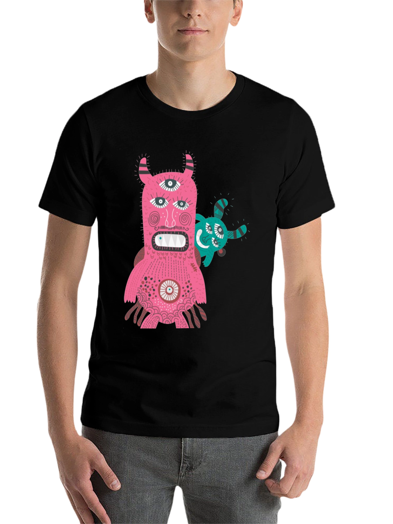 Black Monster Graphic Tee - Black T-Shirt with Fun Creature Design view 7