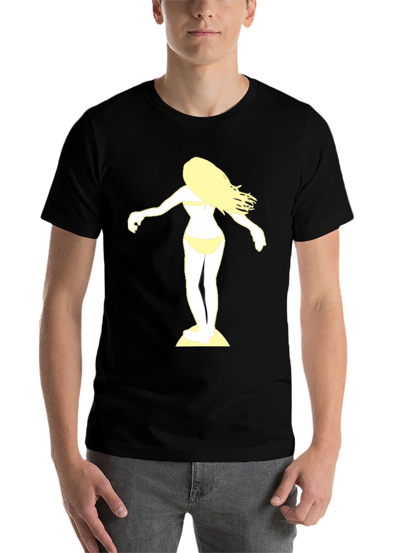 Black Surfer Girl Graphic Tee - Black Cotton T-Shirt view 7