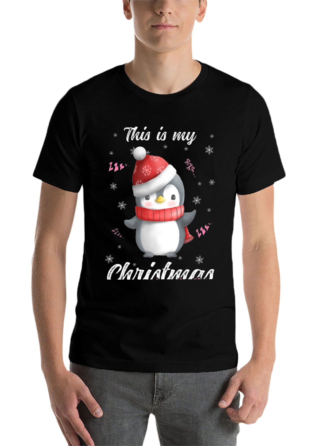 Black Christmas Penguin T-Shirt view 7
