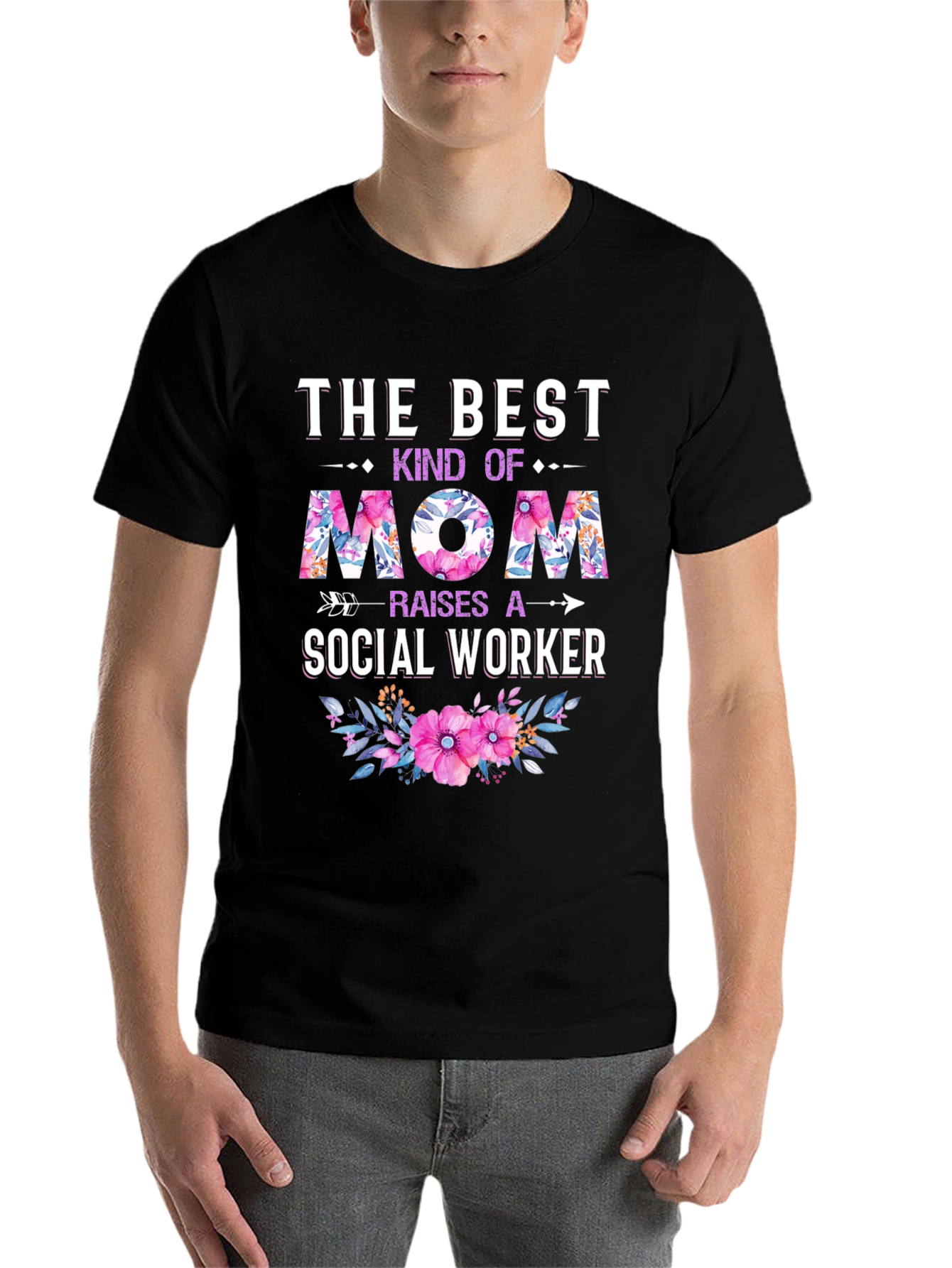 Black Best Mom Social Worker Floral T-Shirt view 7