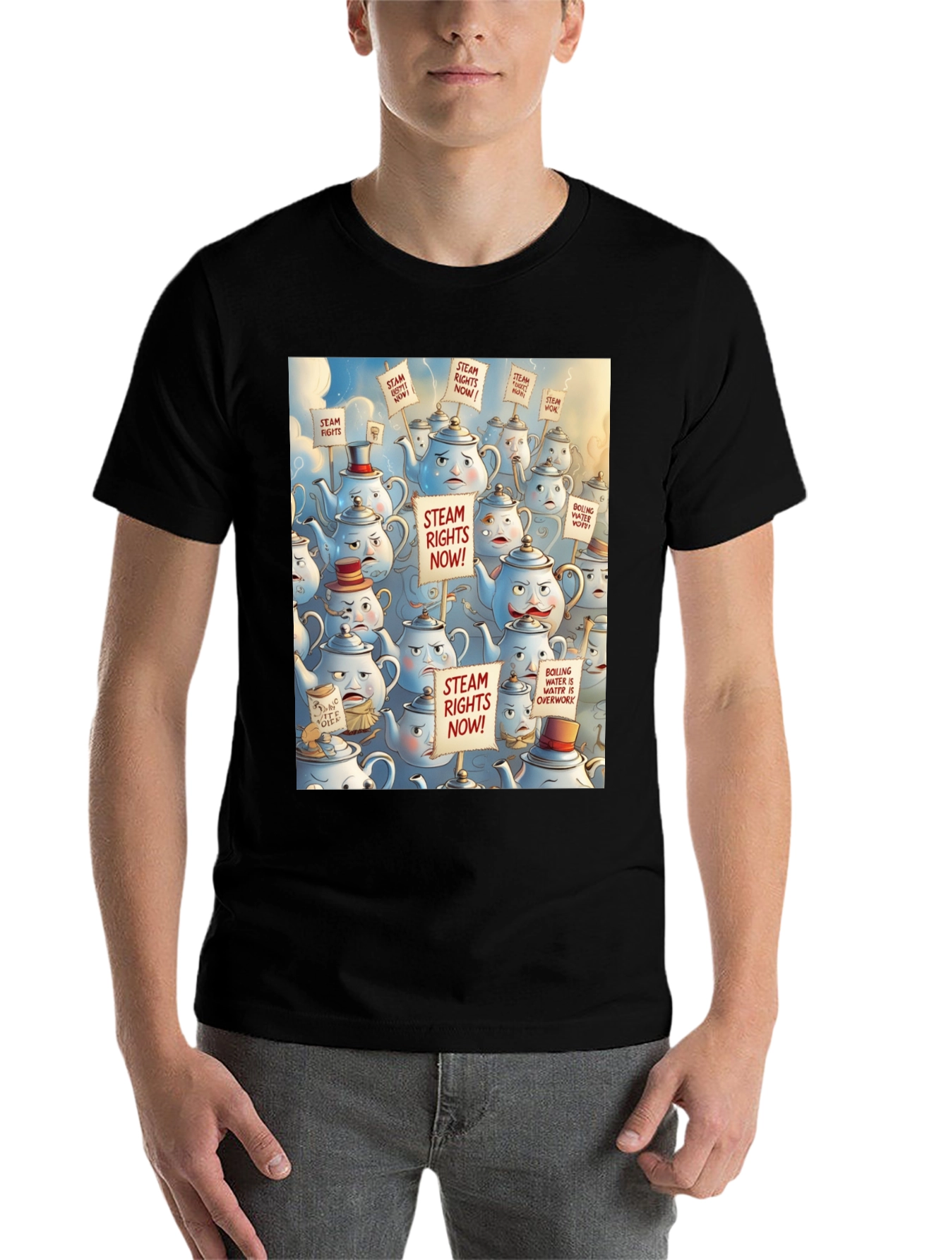 Black Steam Rights Teapot Protest T-Shirt - Unique Graphic Tee view 7