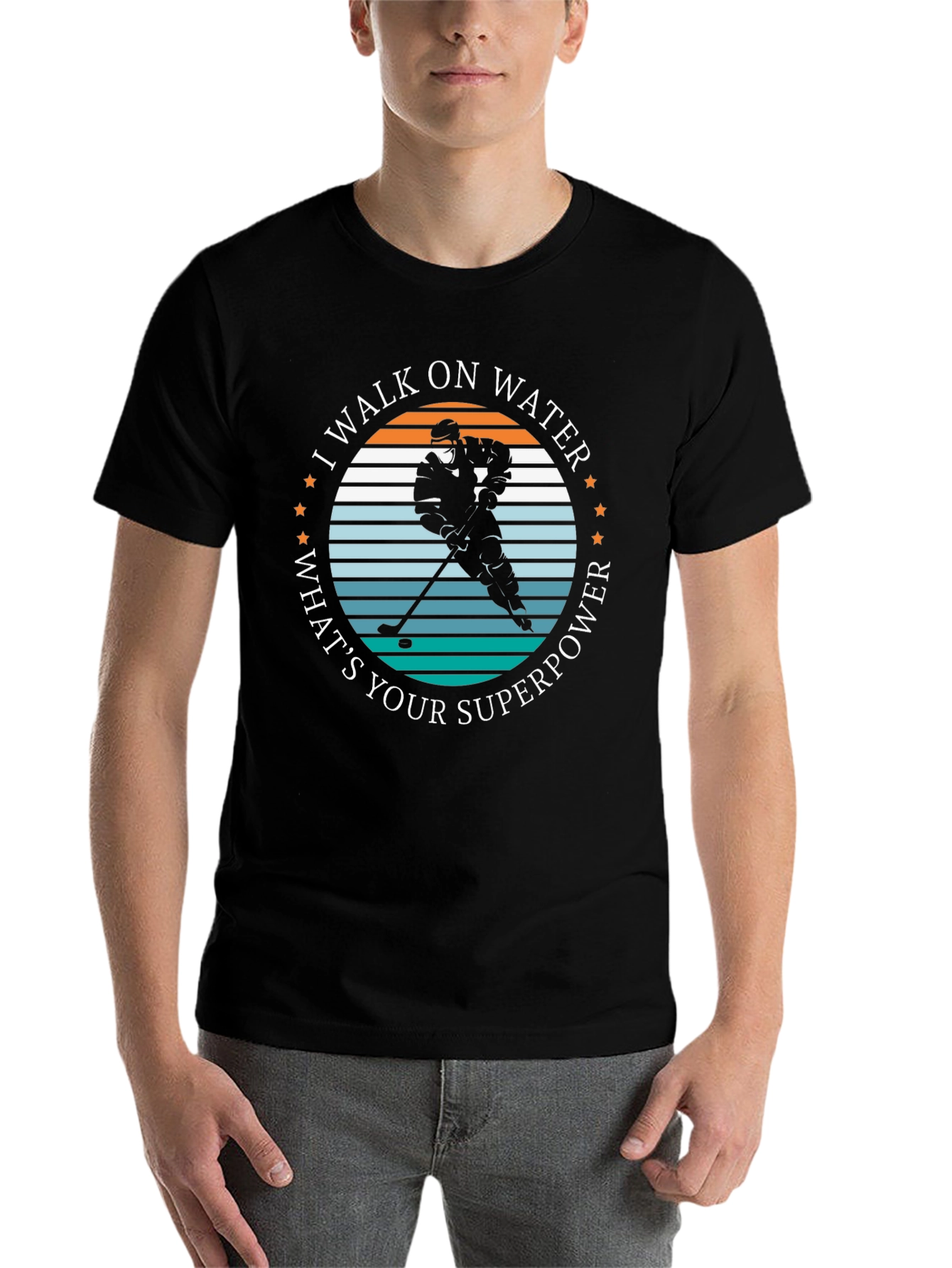 Black I Walk on Water Hockey Player Graphic T-Shirt view 7