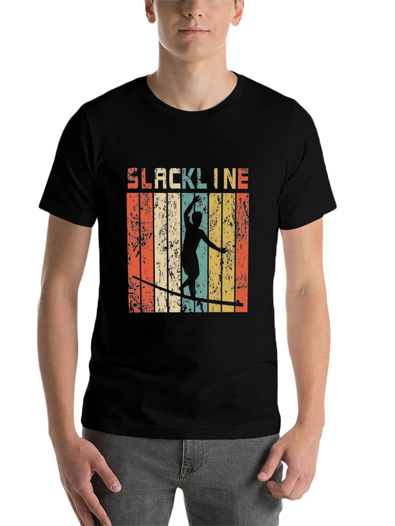 Black Retro Slackline T-Shirt - Vintage Style Black Tee view 7