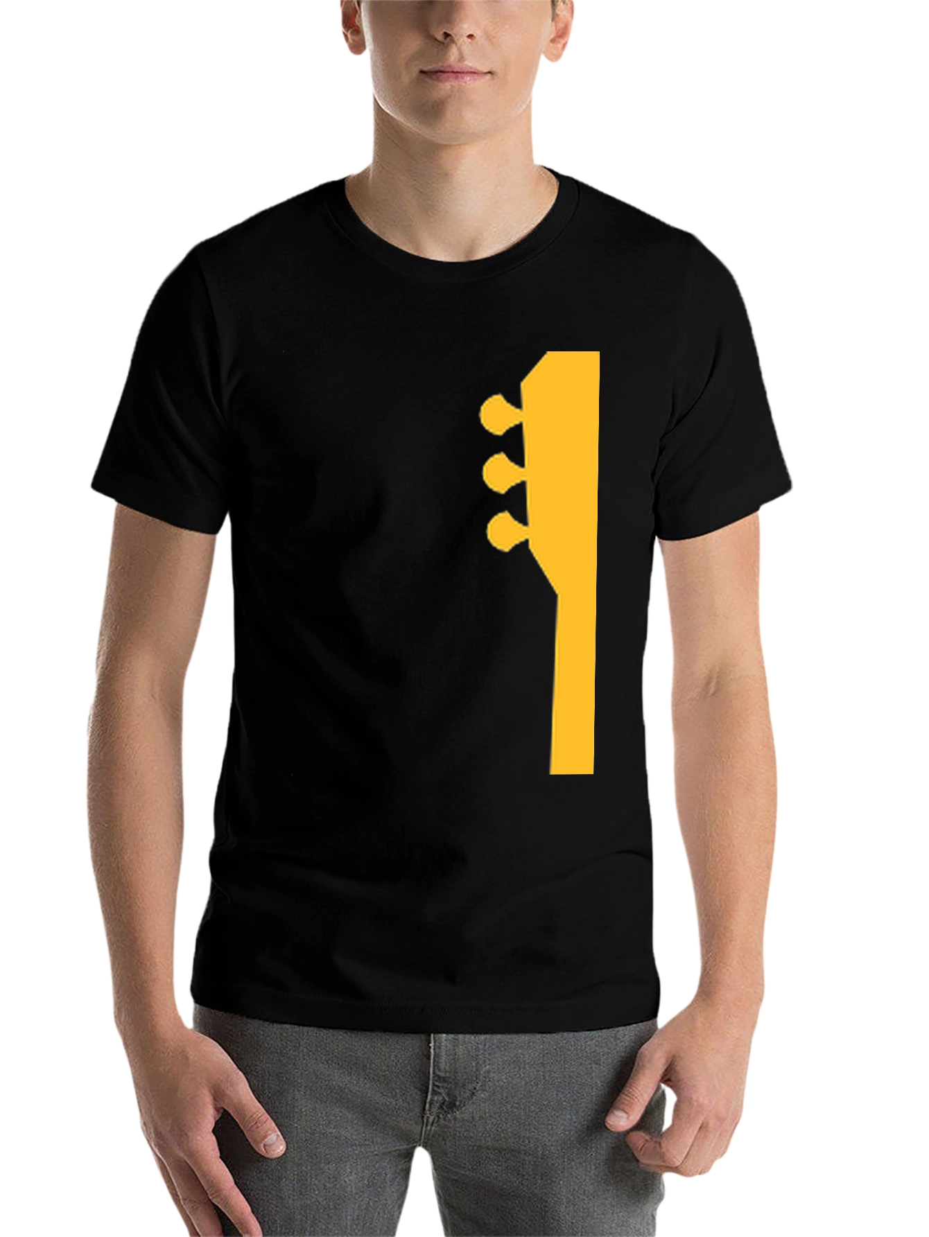 Black Guitar Headstock Graphic Tee - Black Cotton Casual Shirt view 7