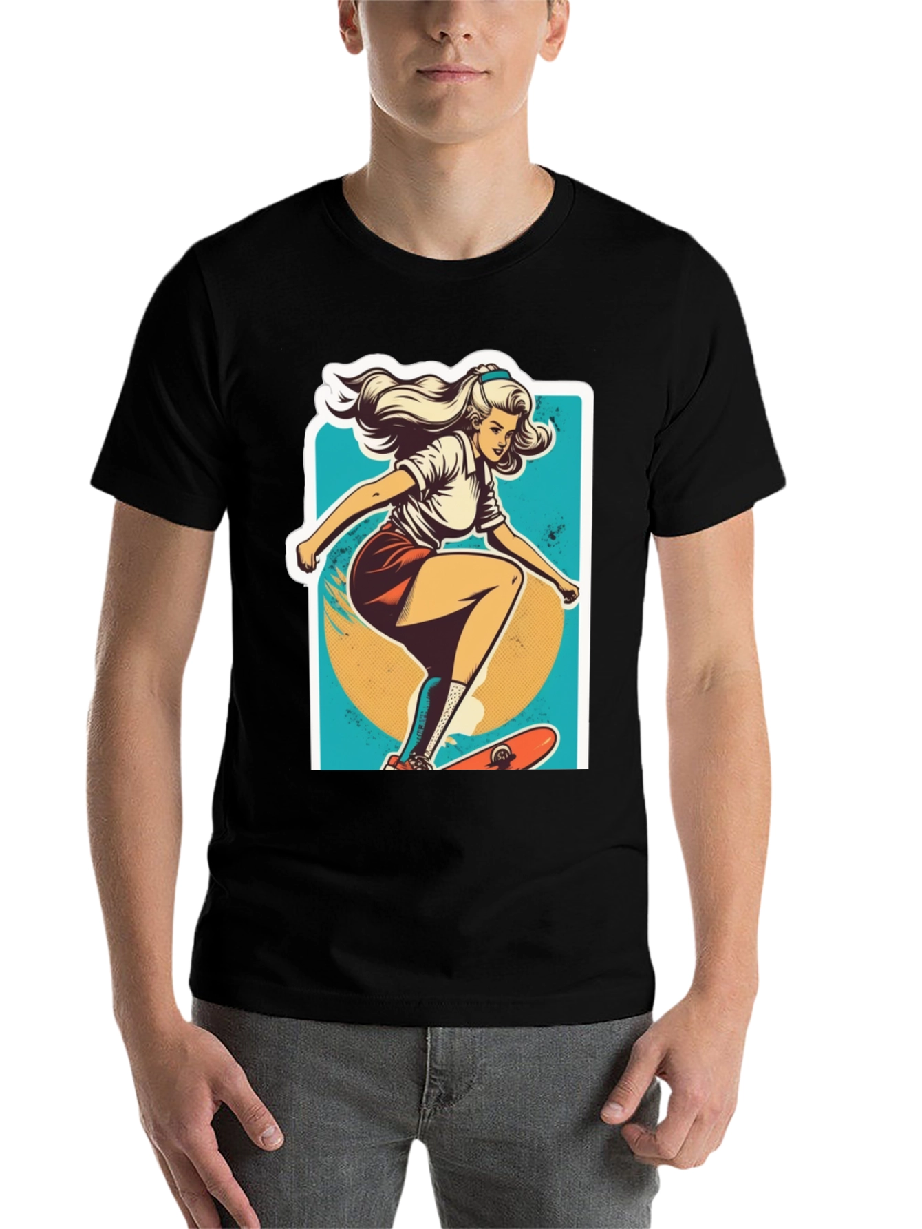 Black Skater Girl Graphic Tee - Cool Retro Style view 7