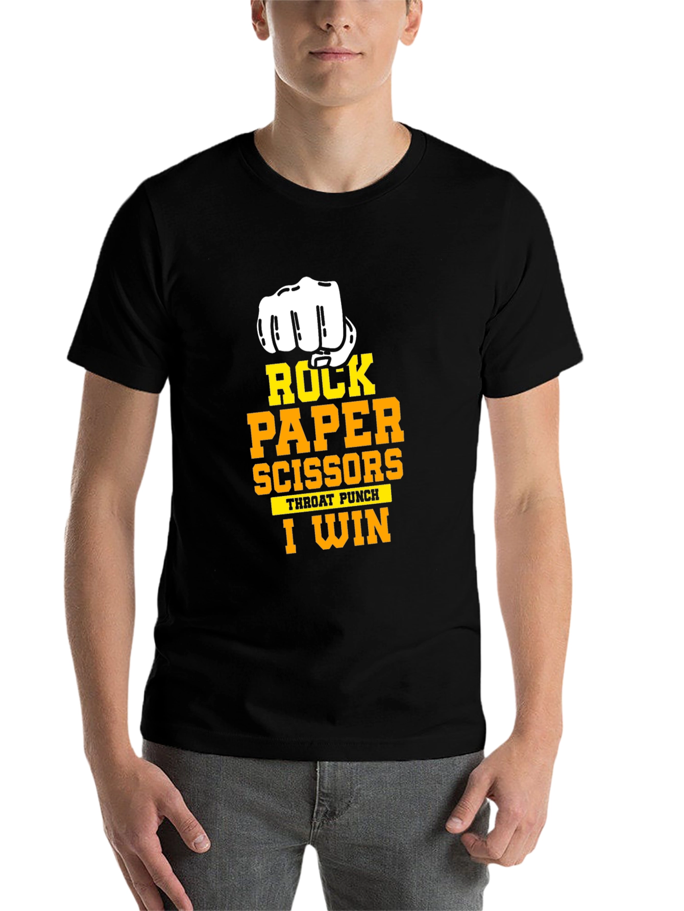 Black Rock Paper Scissors I Win Black T-Shirt view 7