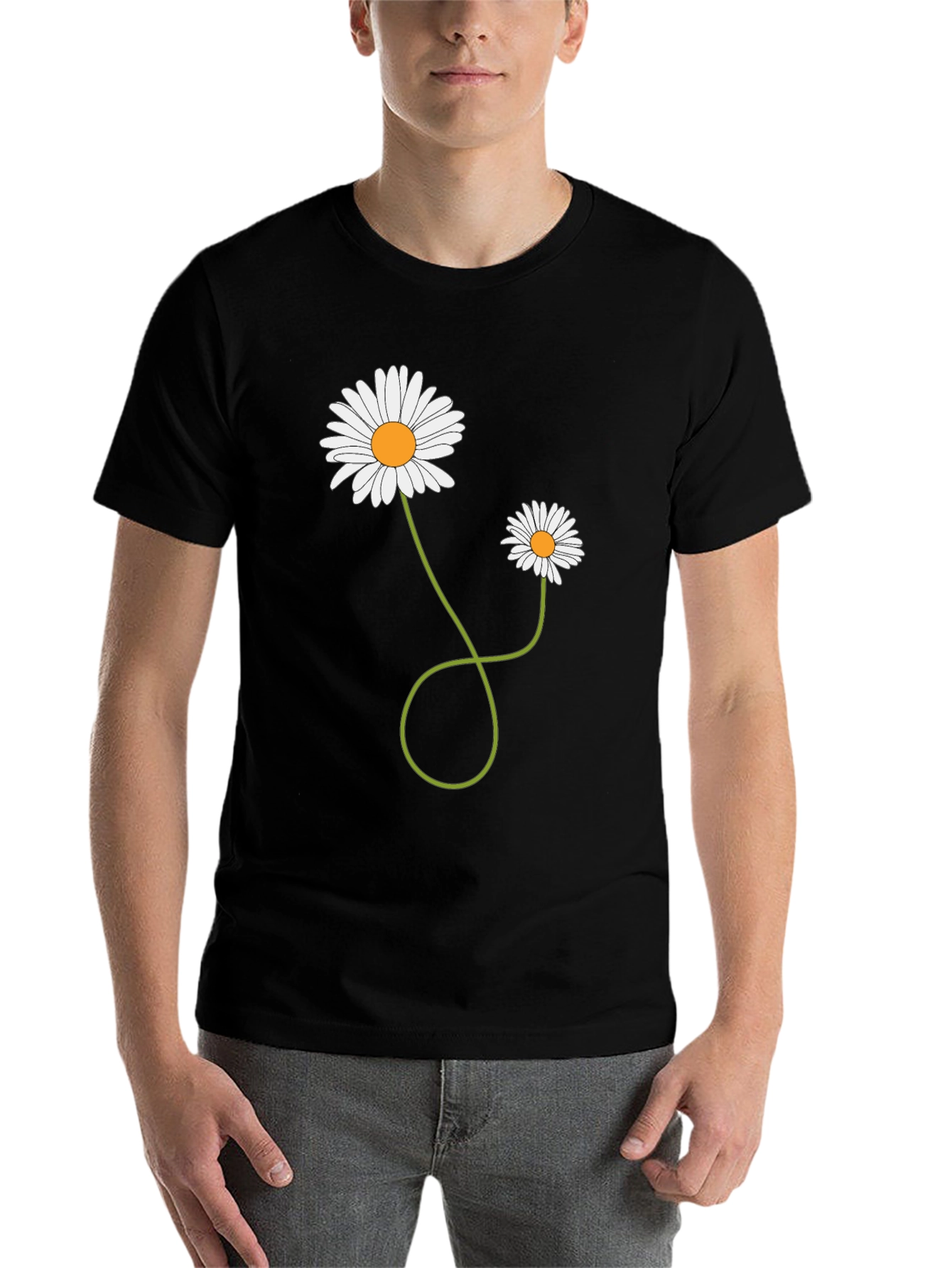 Black Daisy Flower Graphic T-Shirt - Men's Casual Tee view 7