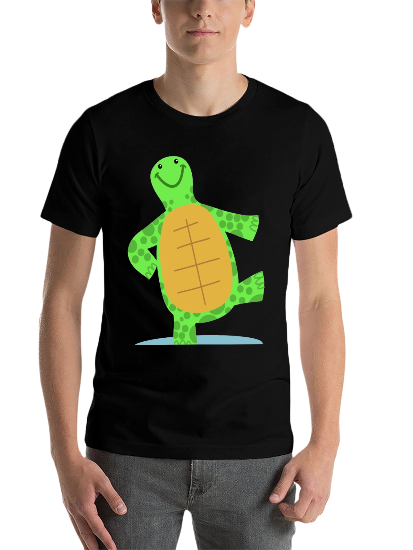 Black Cheerful Turtle Graphic Tee - Black Cotton Blend view 7