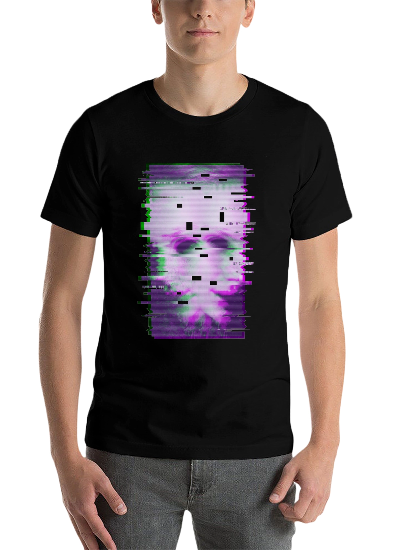 Black Glitch Art Graphic Tee - Dark Aesthetic T-Shirt view 7