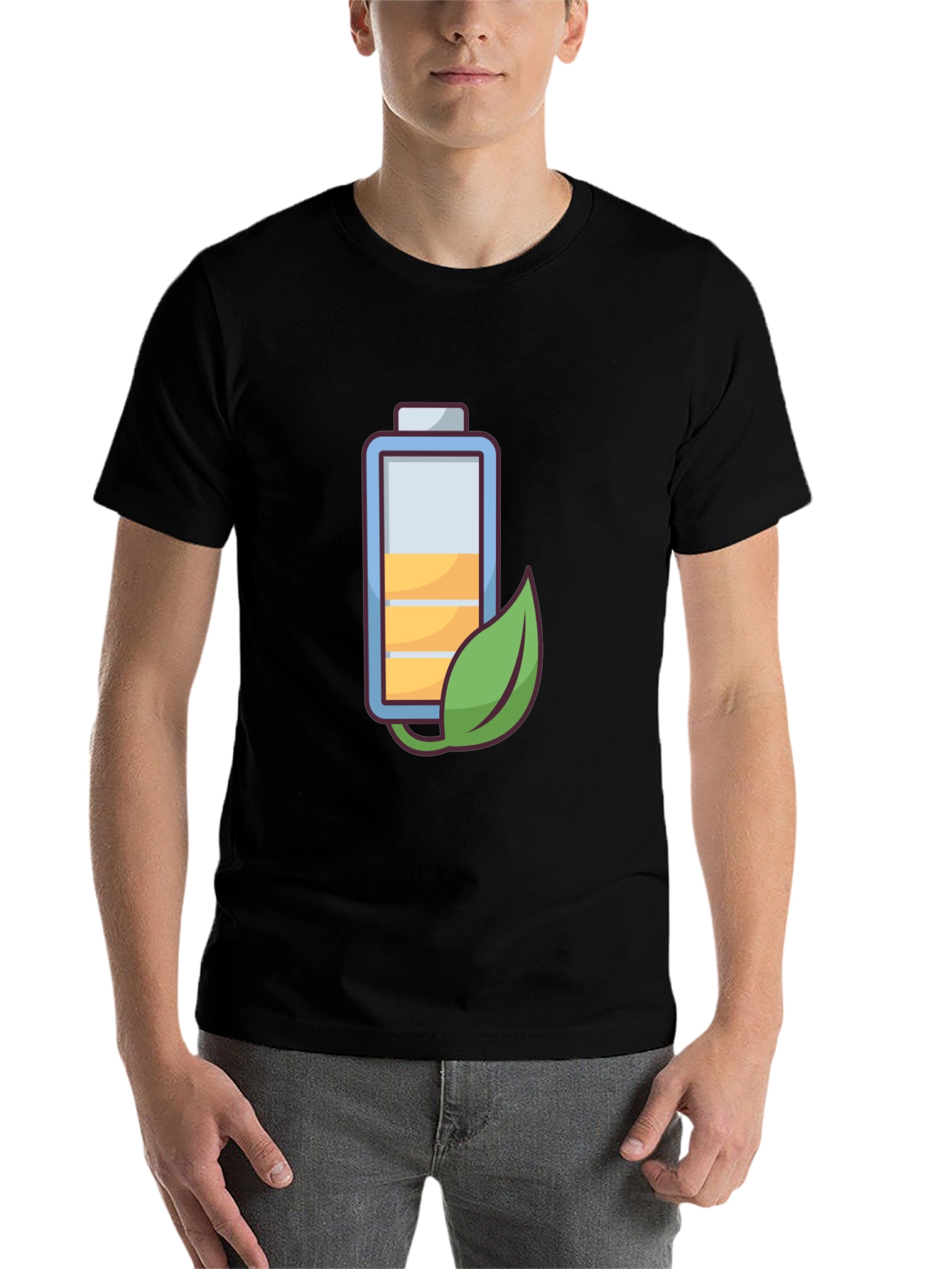 Black Eco-Friendly Battery Graphic Tee - Black Cotton Blend view 7