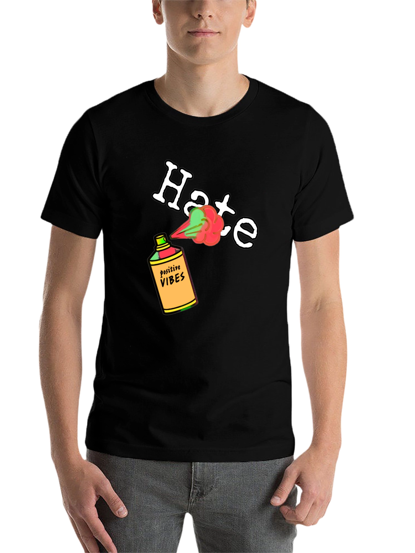 Black Positive Vibes Spray Hate Away T-Shirt view 7