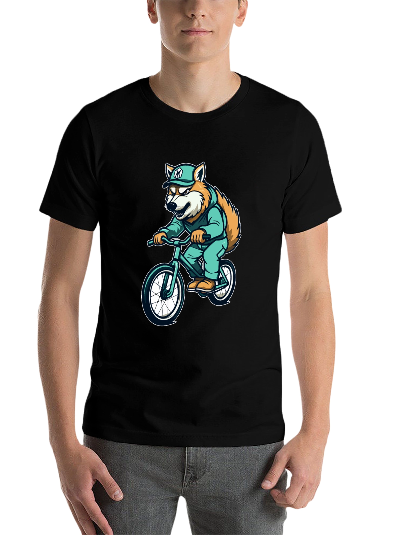 Black Cool Fox Biker Graphic Tee - Trendy Style view 7
