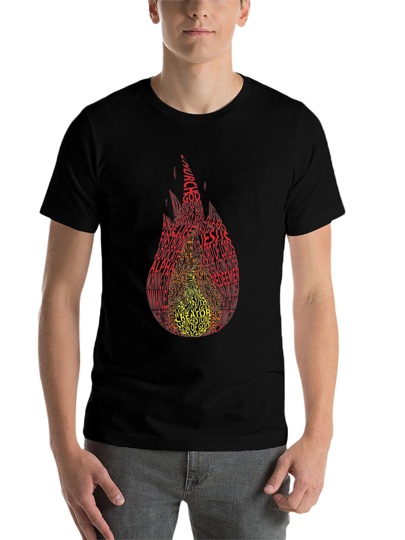 Black Flame Word Art T-Shirt - Religious Design view 7