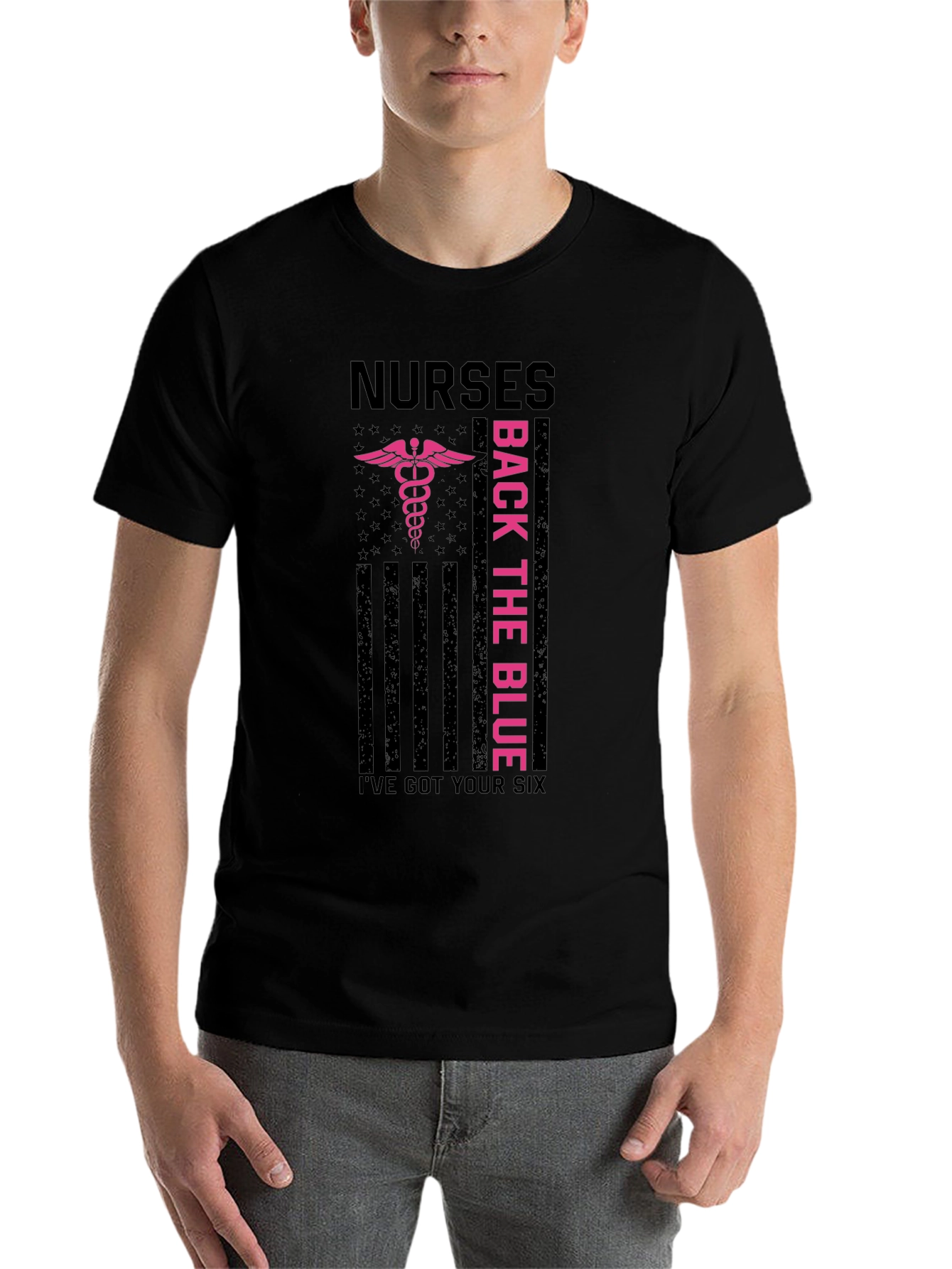 Black Nurses Back the Blue Graphic T-Shirt view 7