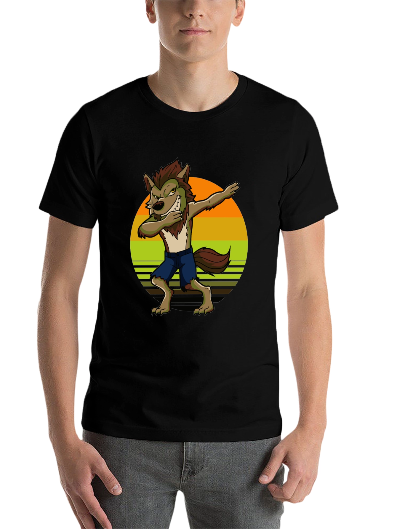 Black Dabbing Werewolf Graphic T-Shirt view 7