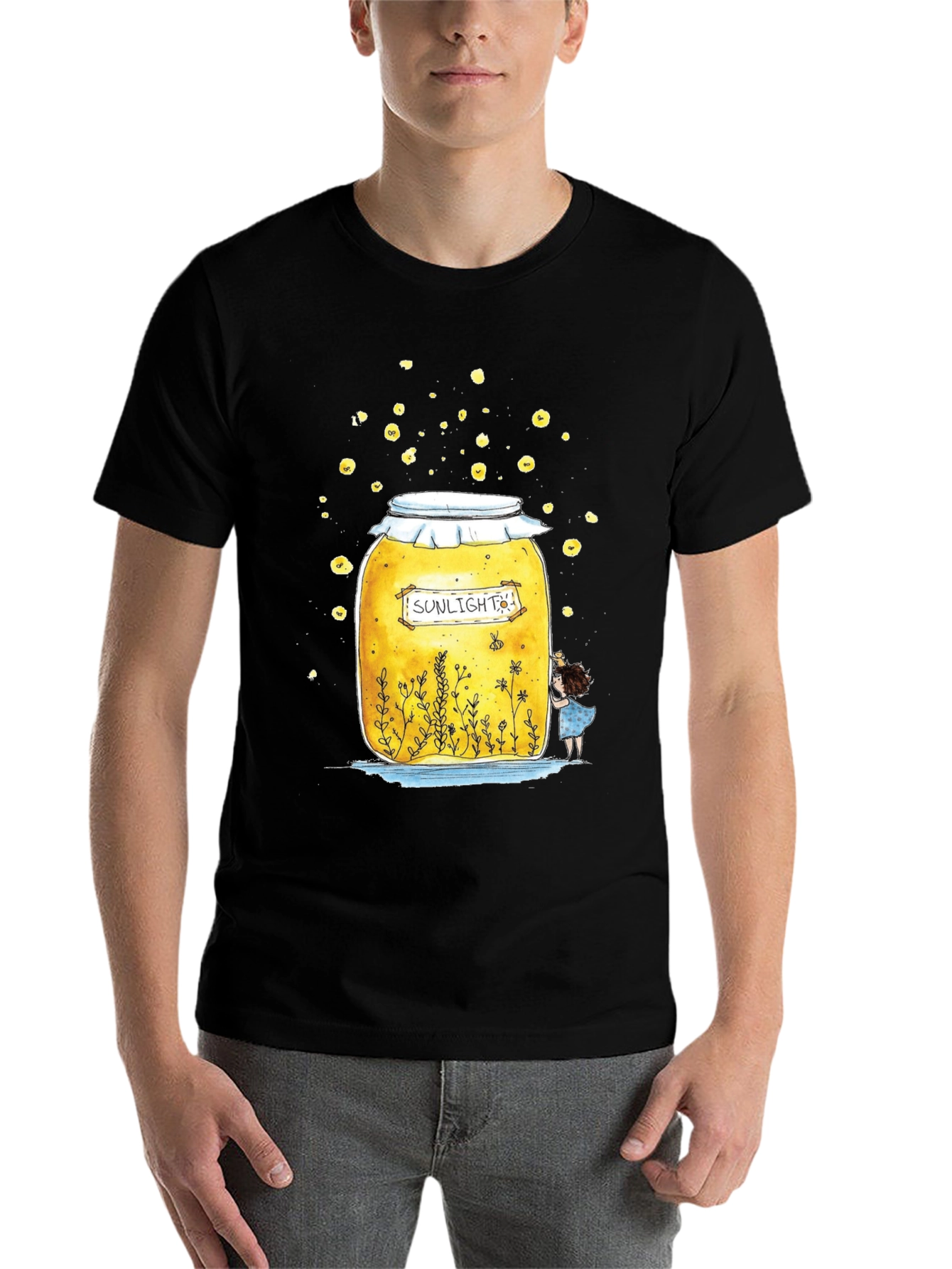 Black Sunlight Jar Graphic T-Shirt - Whimsical Black Tee view 7