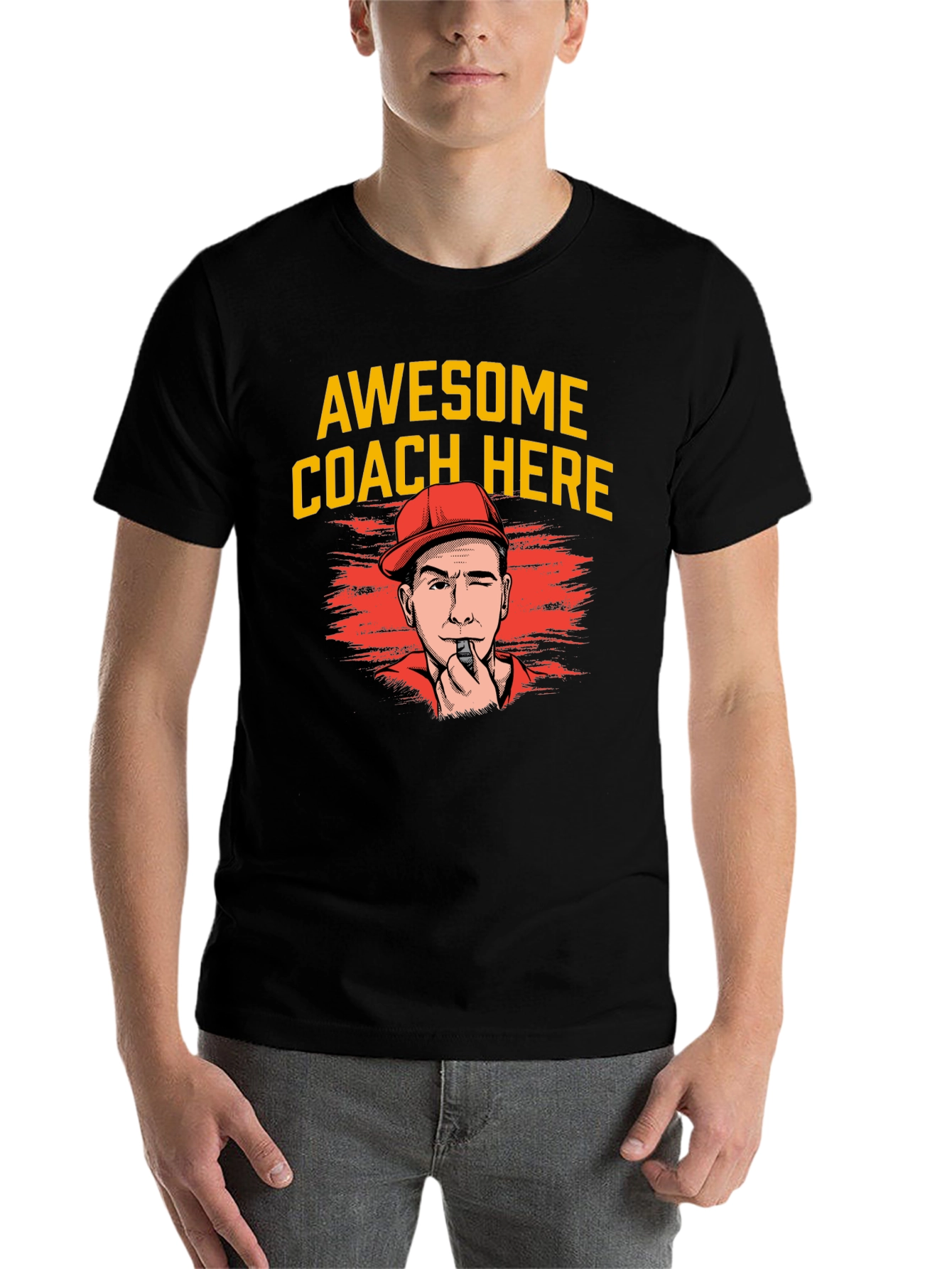 Black Awesome Coach Here T-Shirt view 7