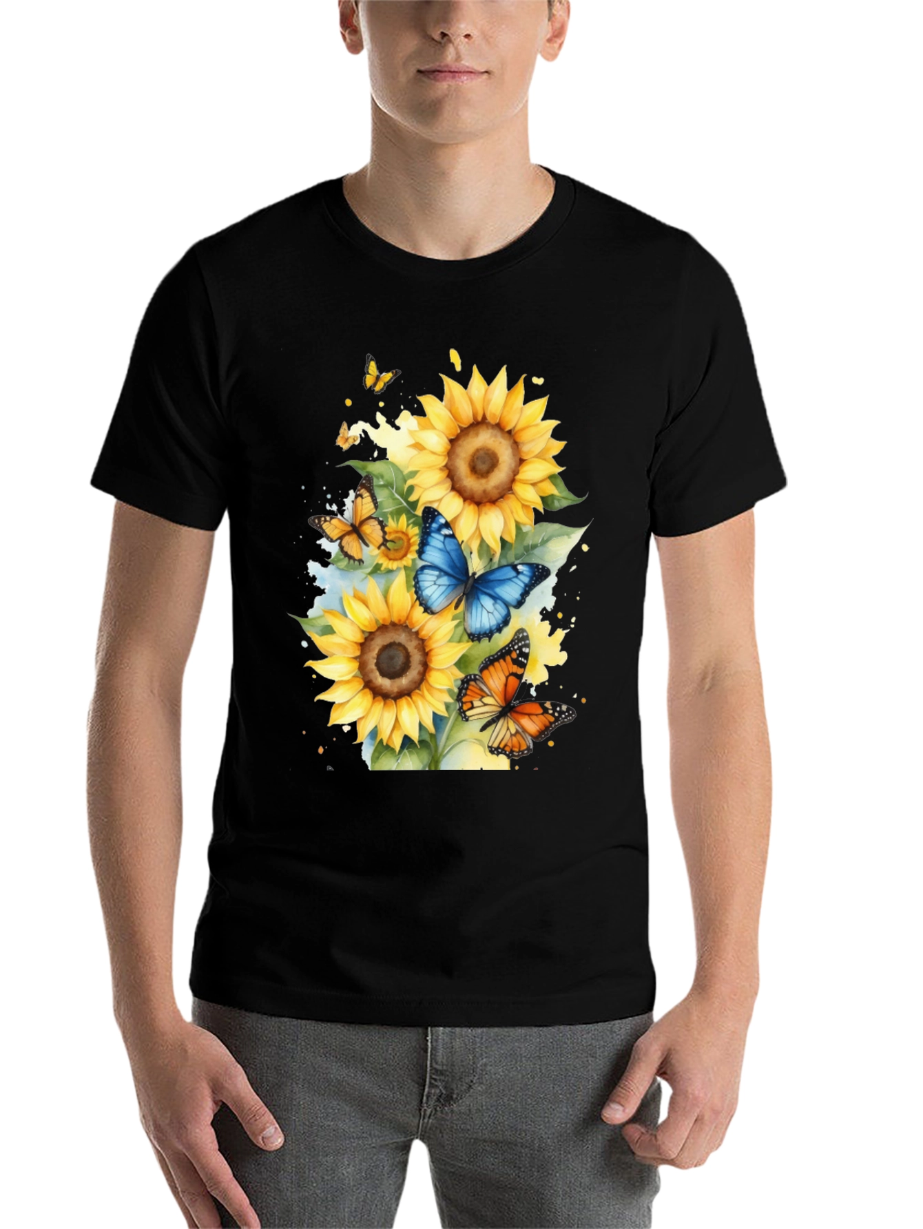 Black Sunflower Butterfly Graphic Tee view 7