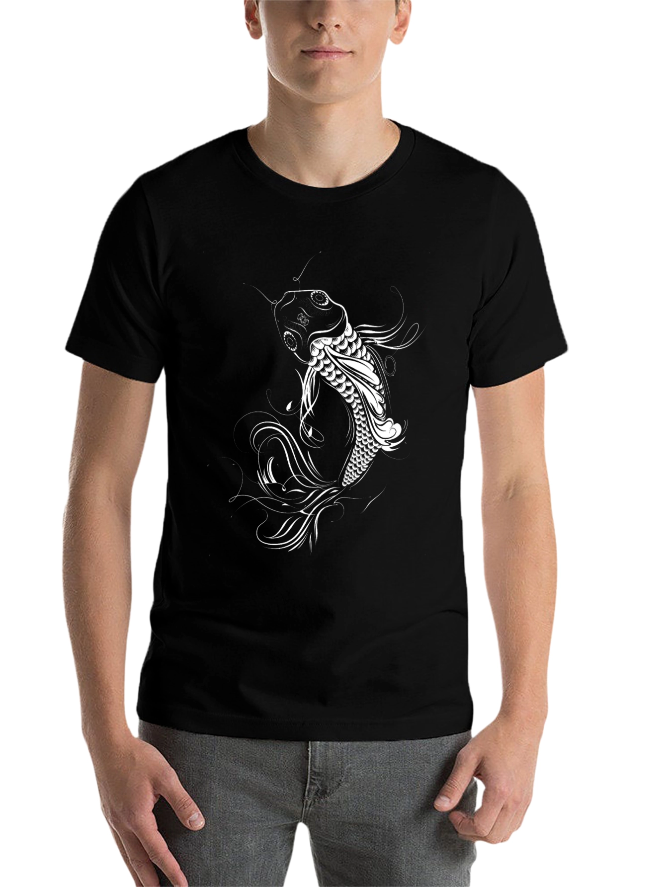 Black Koi Fish Graphic Tee - Stylish Black Cotton T-Shirt view 7