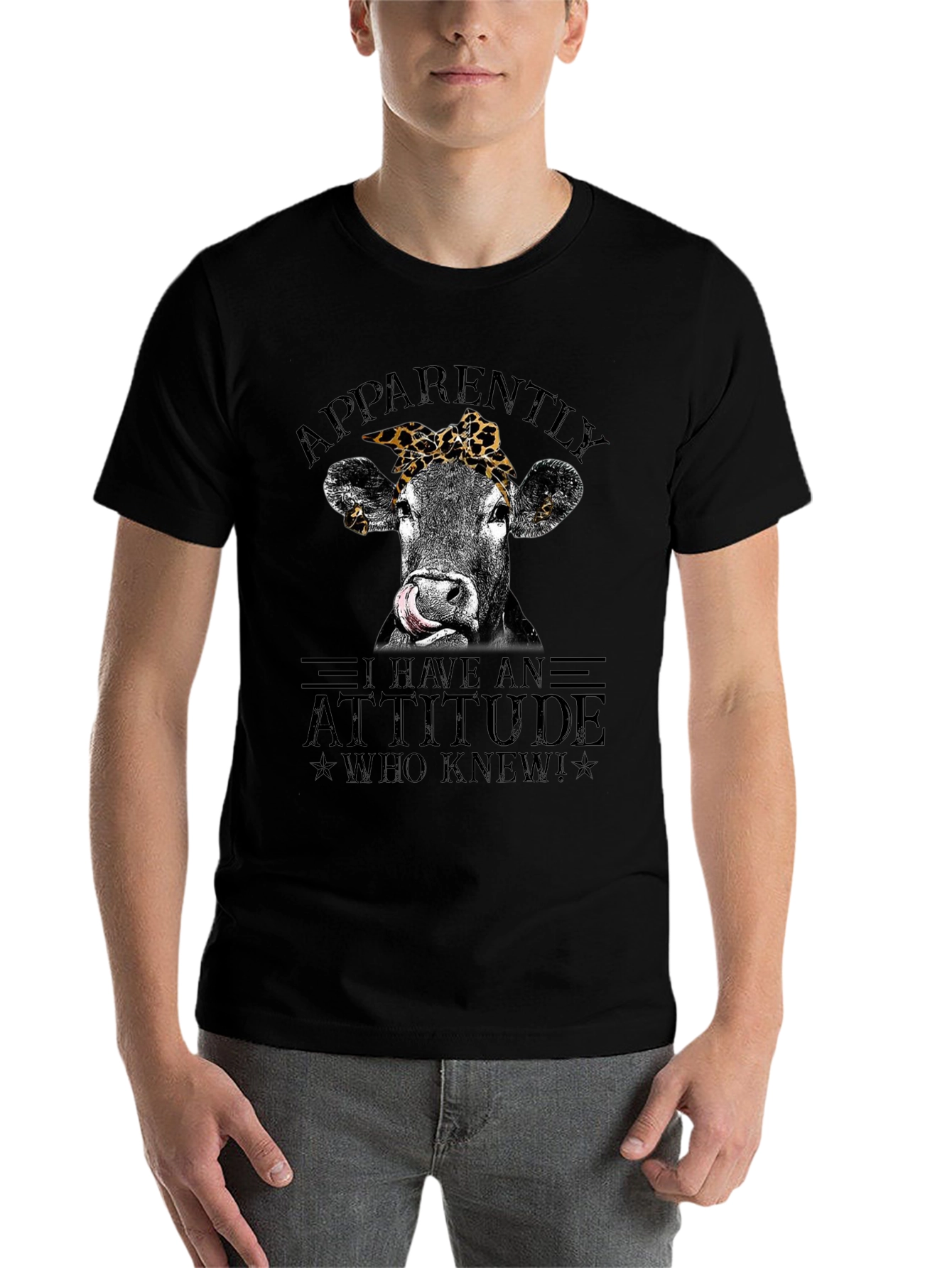 Black Funny Cow Attitude Graphic T-Shirt view 7