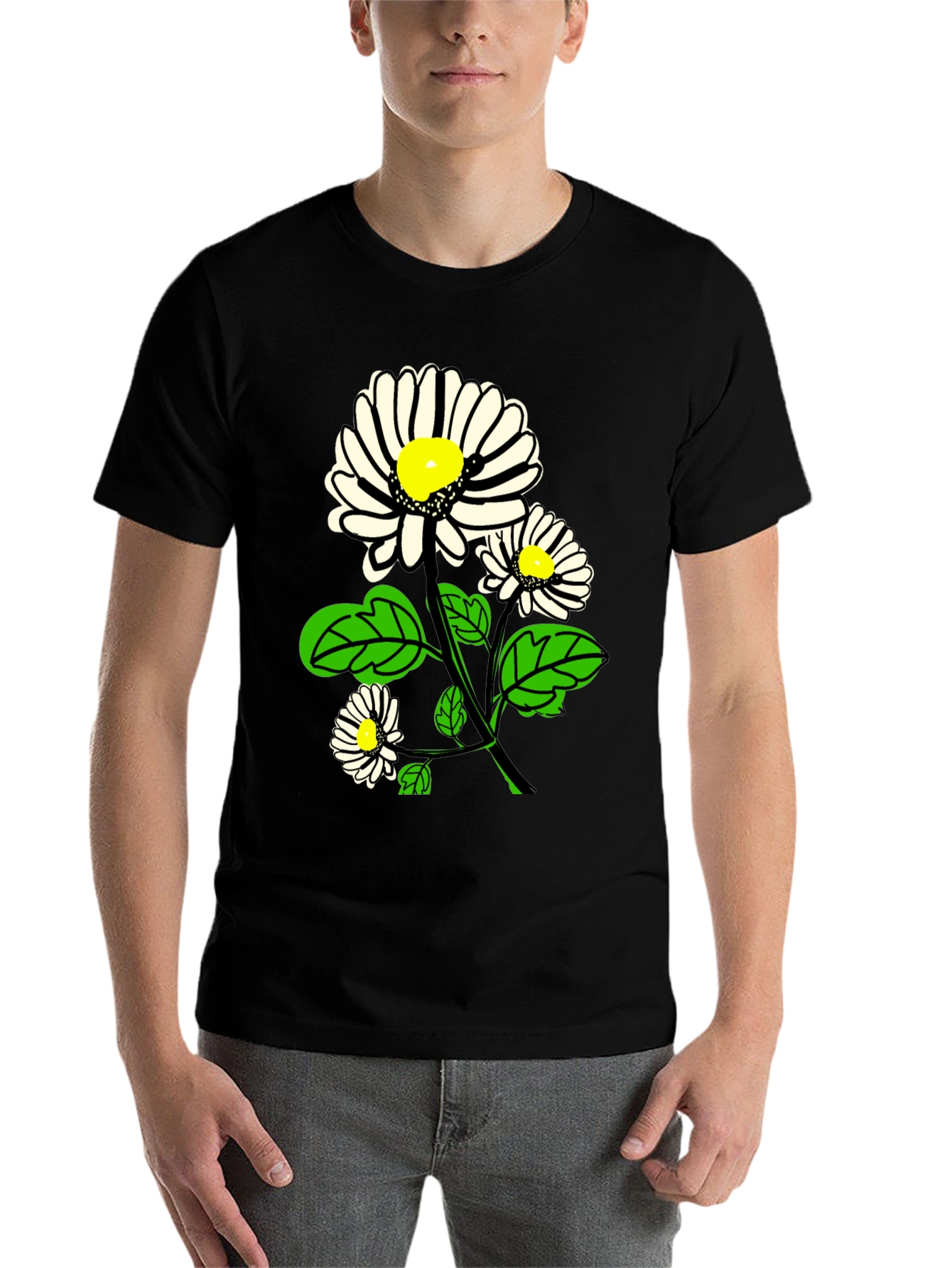 Black Daisy Graphic Print Black T-Shirt view 7