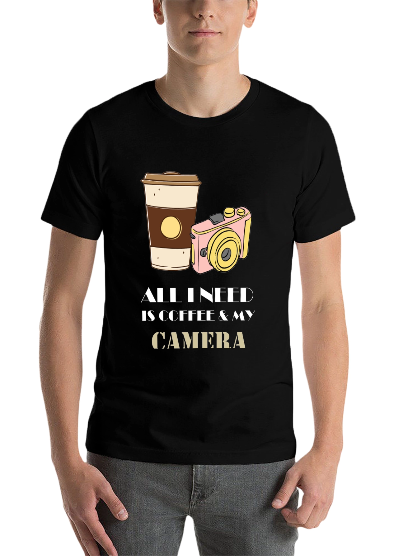 Black Coffee & Camera Graphic Tee - Photography Lover's T-Shirt view 7