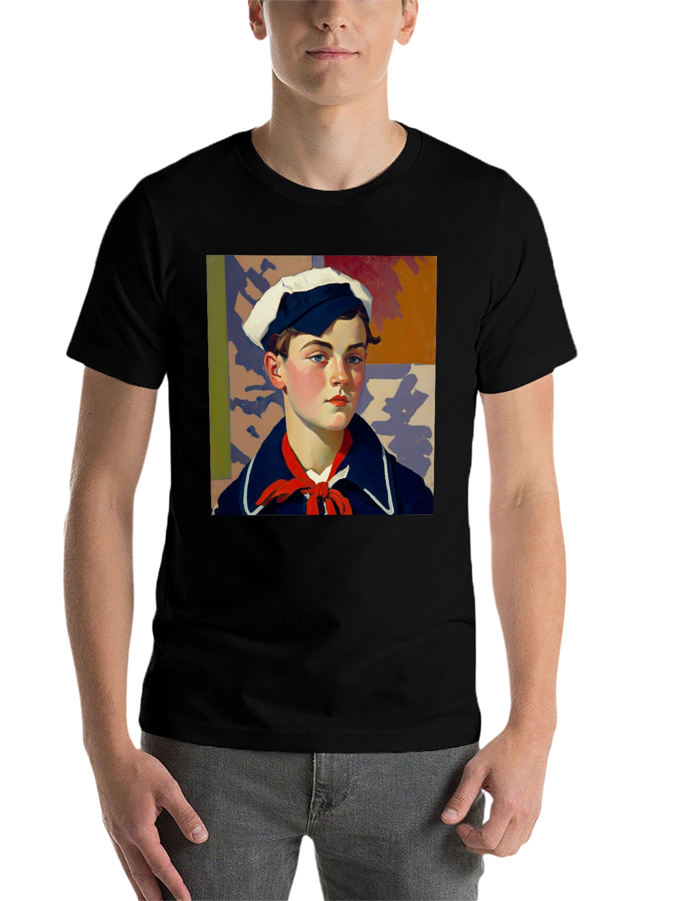 Black Vintage Sailor Portrait Black T-Shirt view 7