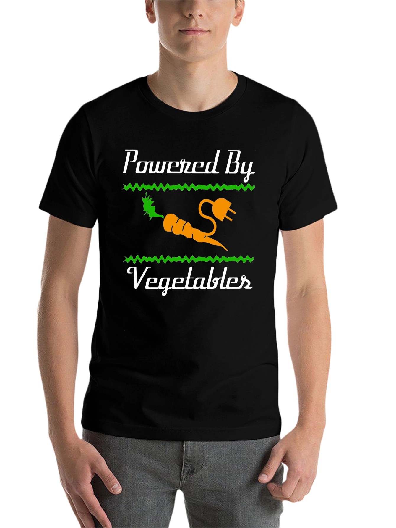 Black Powered By Vegetables Graphic T-Shirt - Healthy Eating Tee view 7
