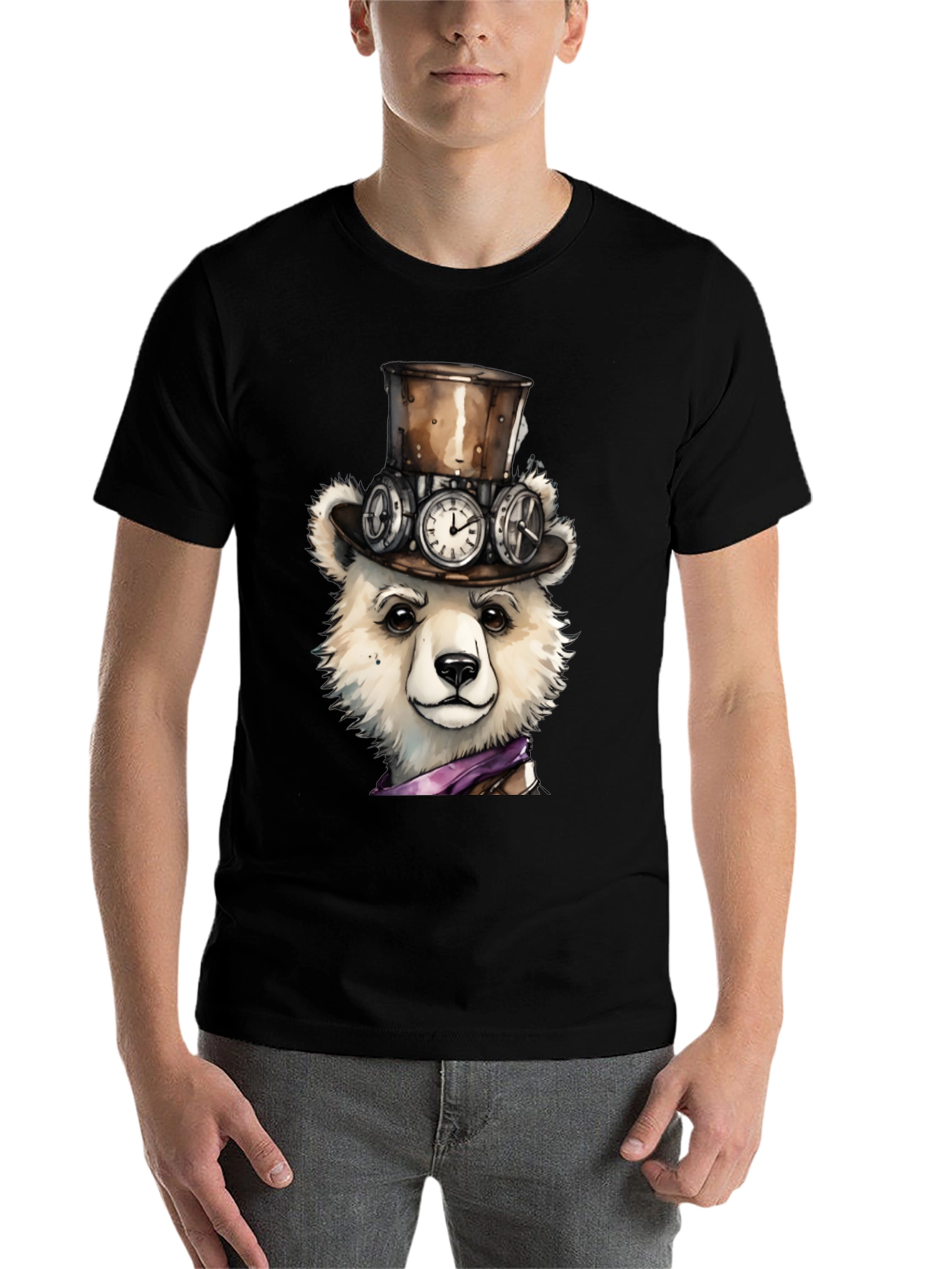 Black Steampunk Polar Bear Graphic Tee view 7