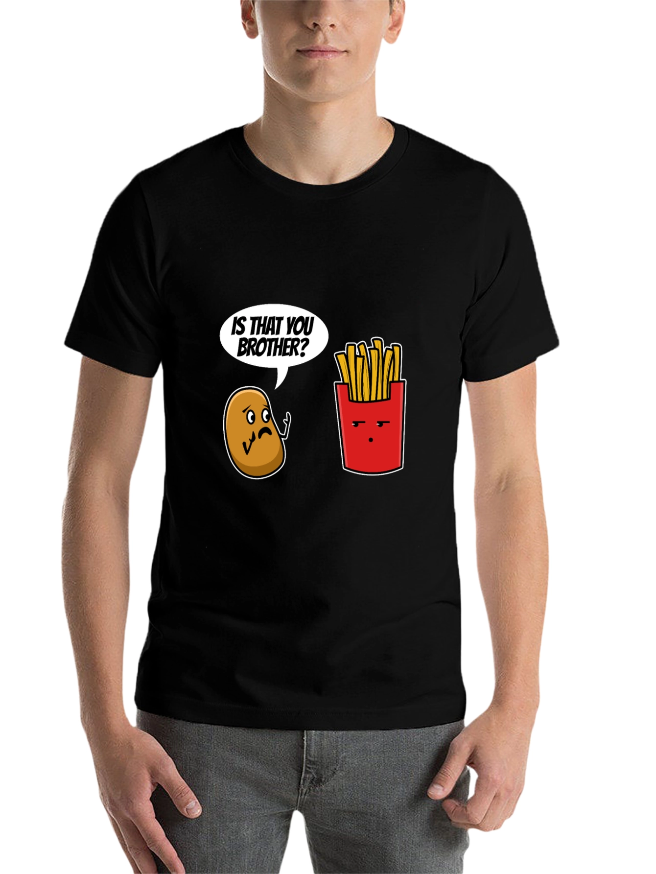 Black Funny Is That You Brother Potato & Fries Graphic Tee view 7
