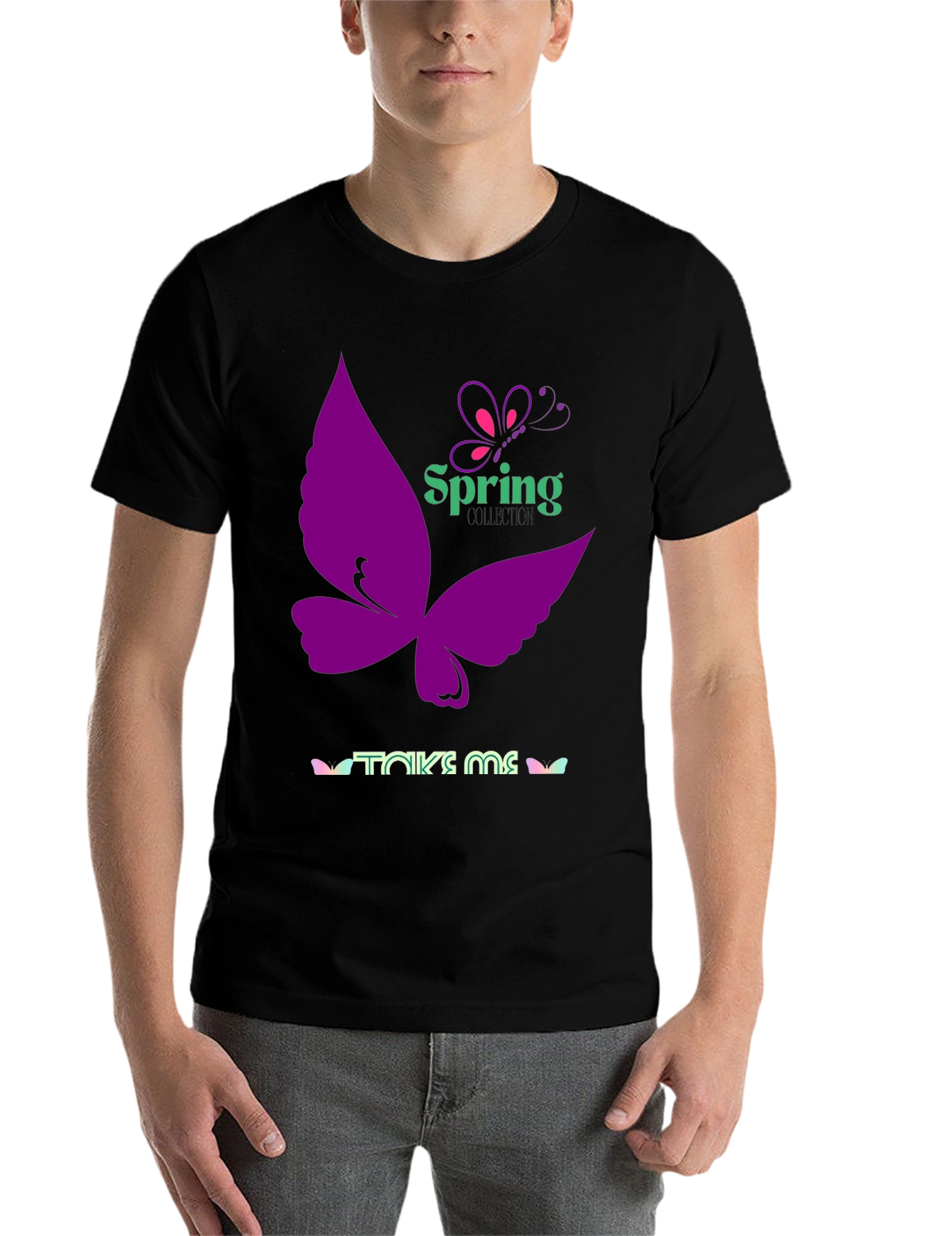 Black Spring Butterfly Black T-Shirt view 7