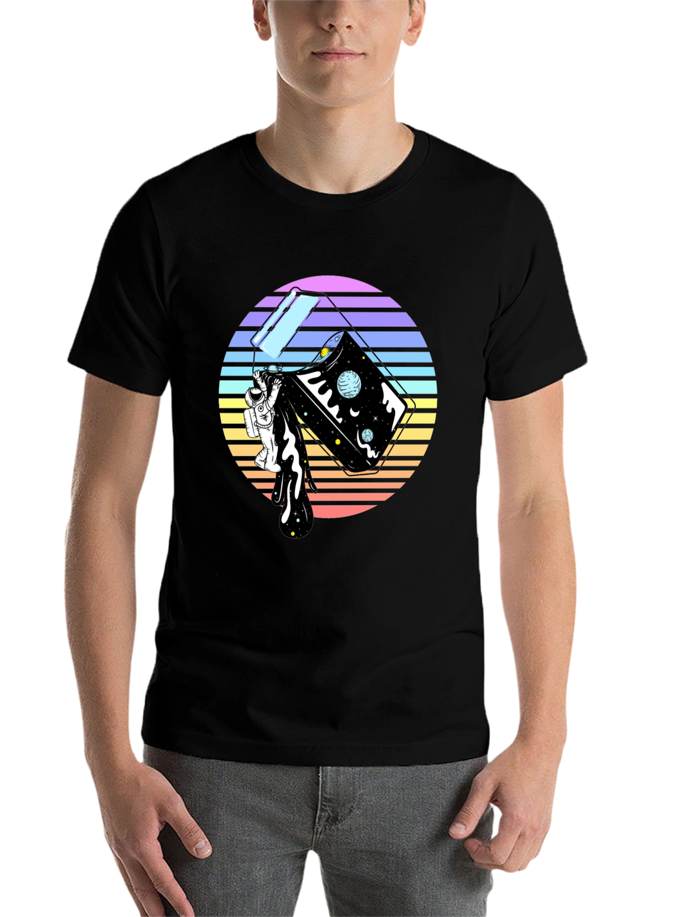 Black Retro Space Pour T-Shirt view 7