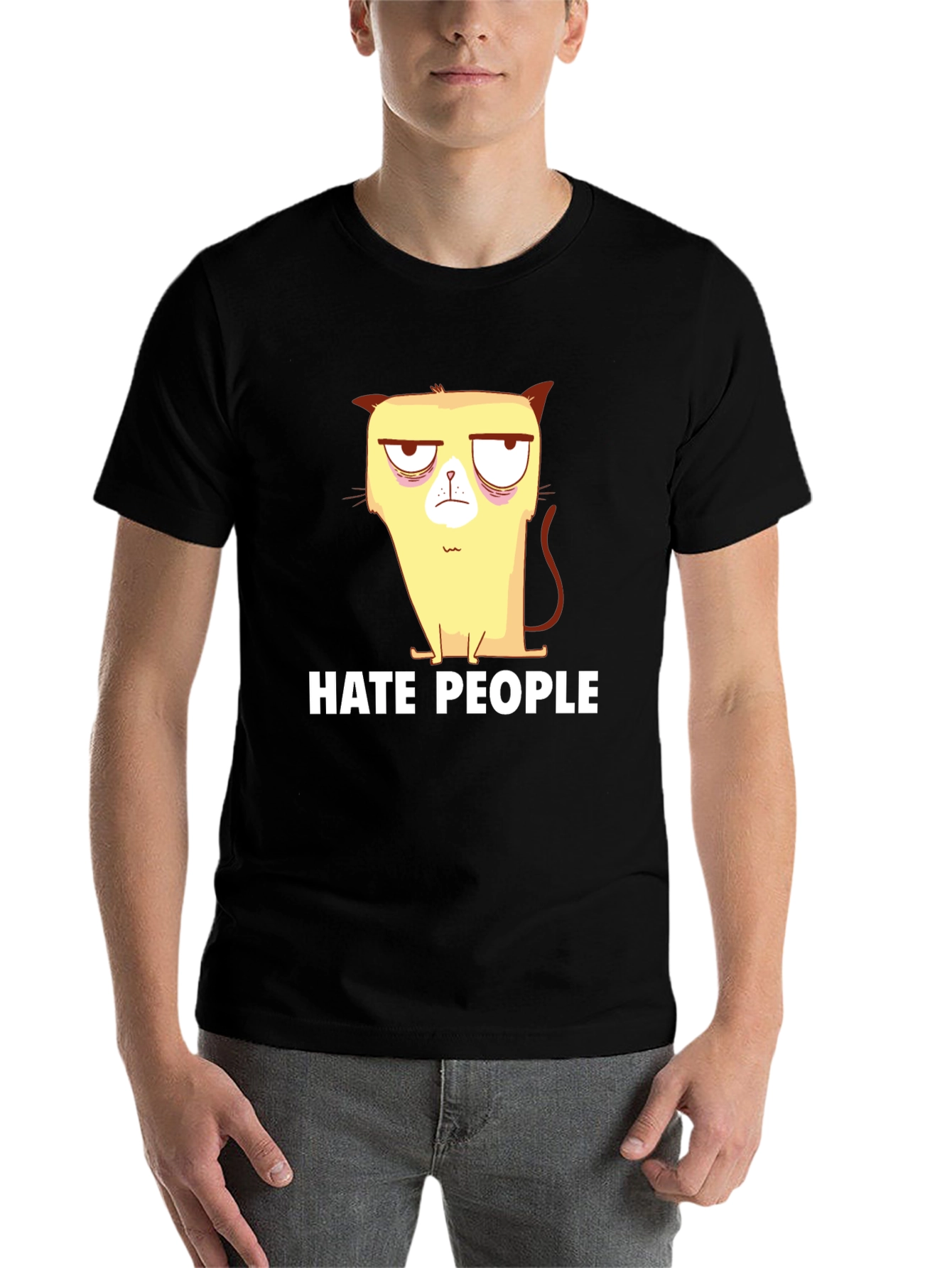 Black Grumpy Cat Hate People Black T-Shirt view 7