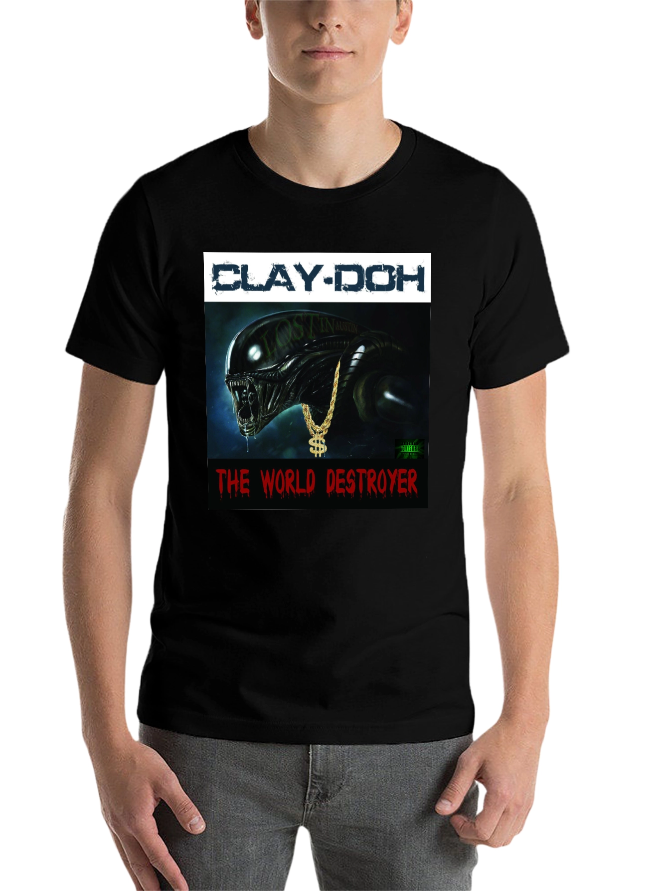 Black Clay-Doh The World Destroyer Graphic T-Shirt view 7