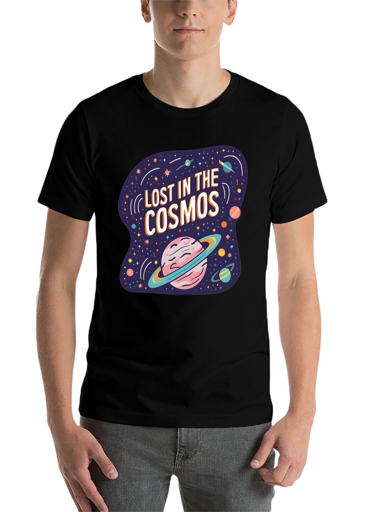 Black Lost in the Cosmos Graphic Tee - Black Cotton T-Shirt view 7
