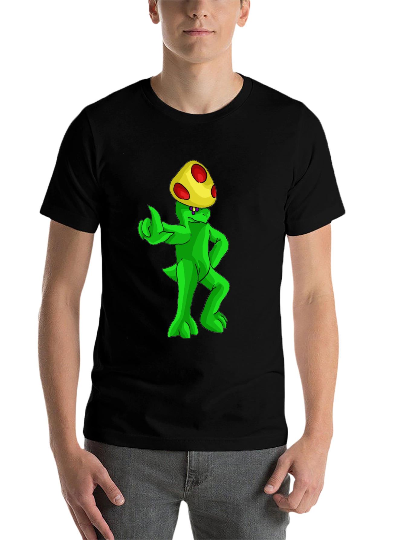 Black Mushroom Monster Graphic Tee - Funny Cartoon T-Shirt view 7