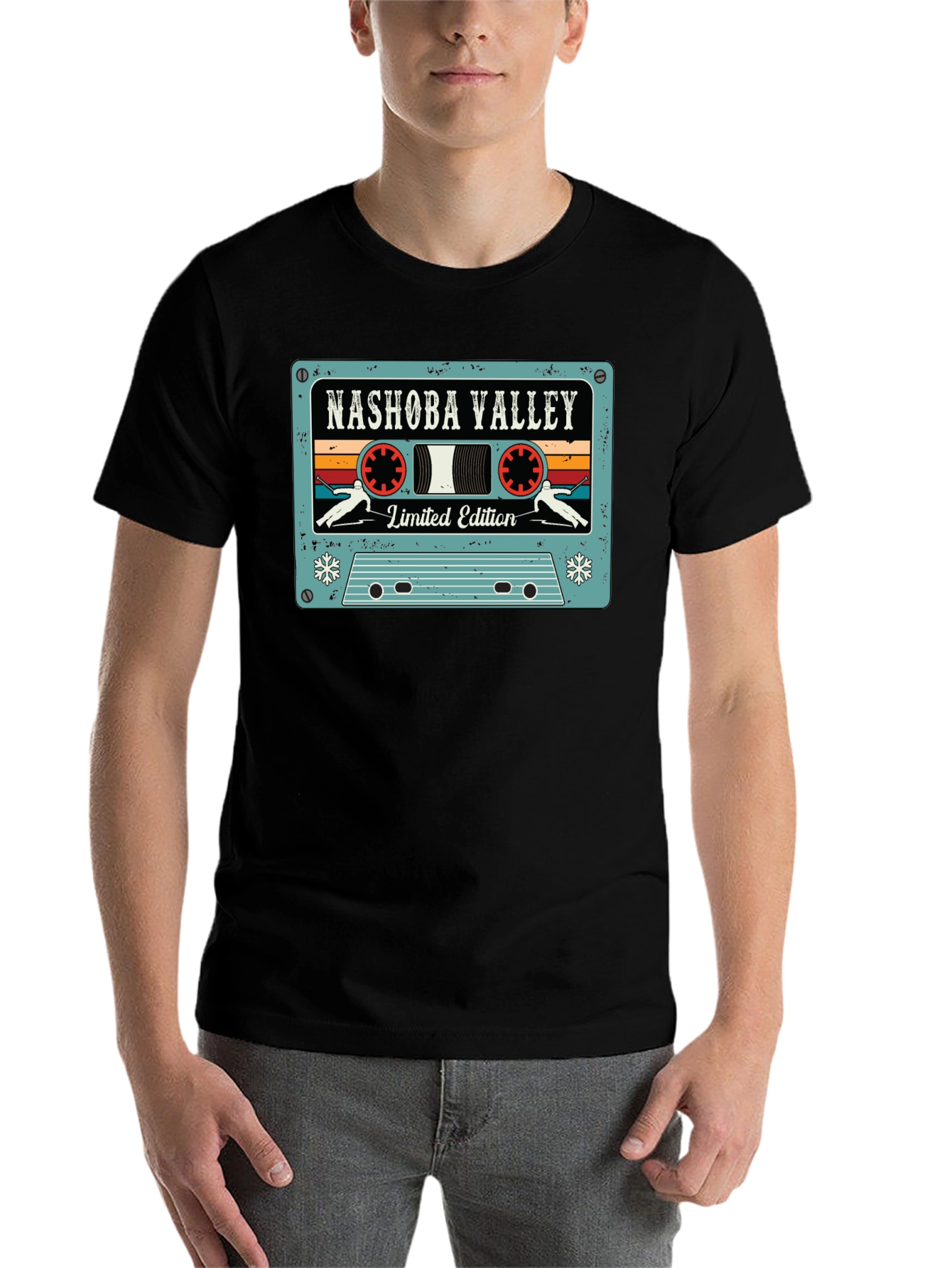 Black Nashoba Valley Ski Cassette Tape Black T-Shirt view 7