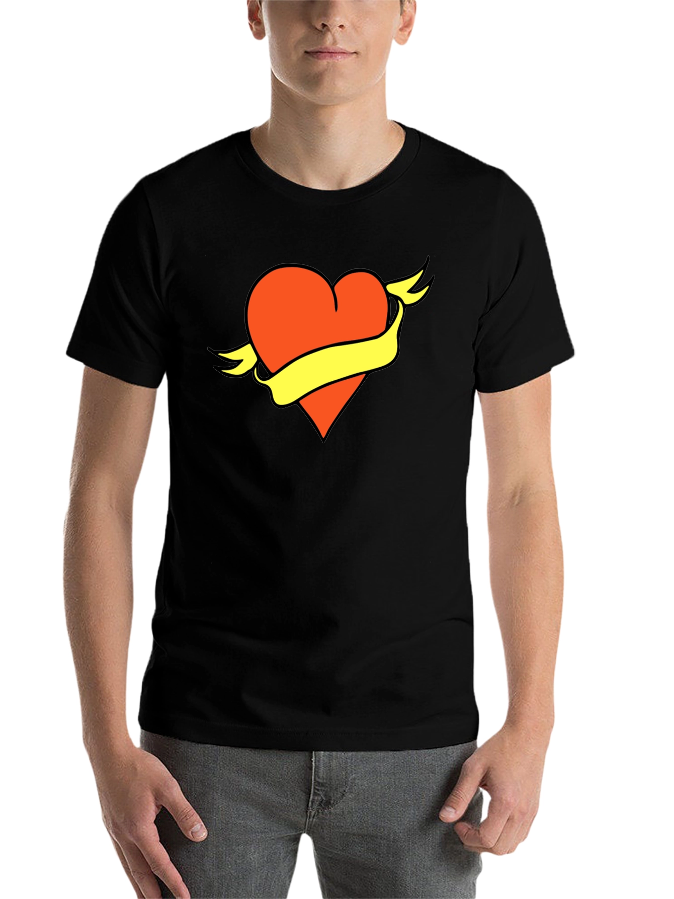 Black Heart & Banner Graphic Tee - Bold Design, Soft Fabric view 7