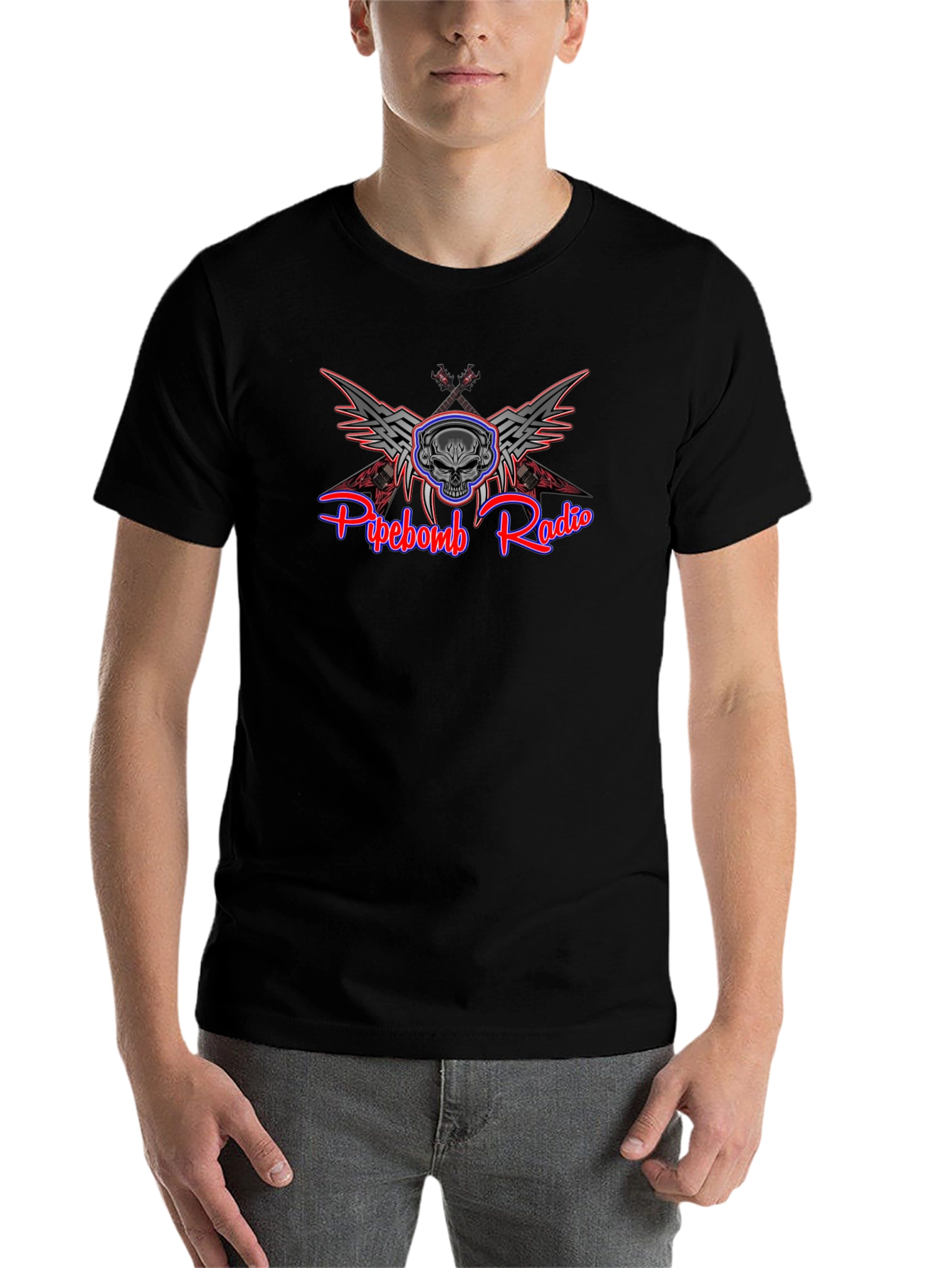 Black Pipebomb Radio Skull Winged T-Shirt view 7