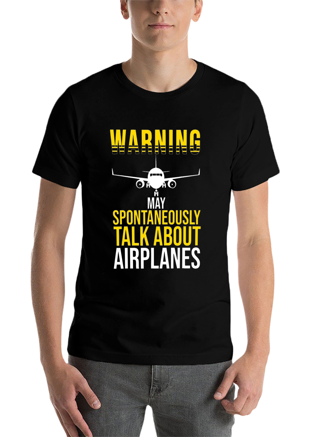 Black Warning: May Spontaneously Talk About Airplanes T-Shirt view 7