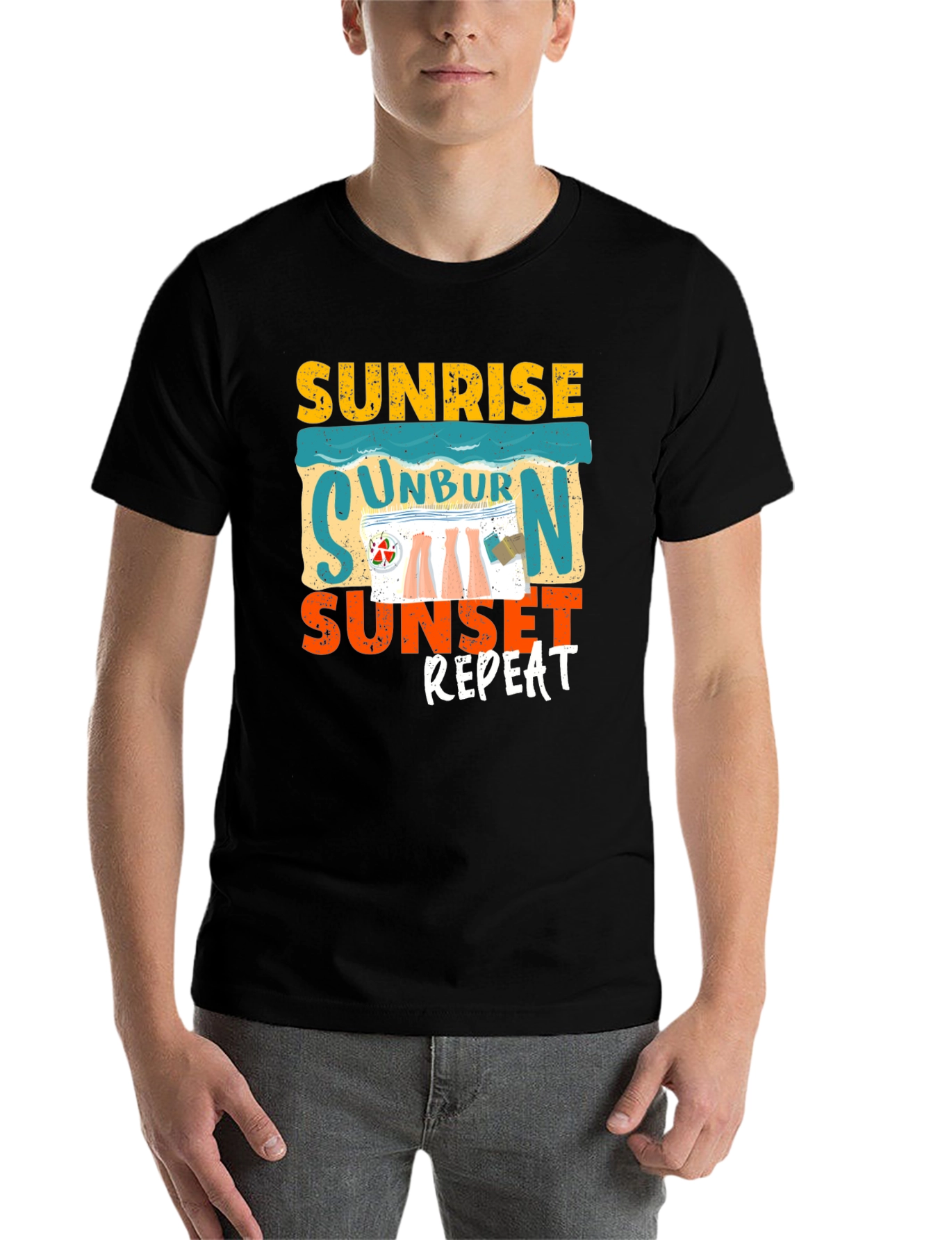 Black Sunrise Unburn Sunset Repeat Graphic Tee view 7