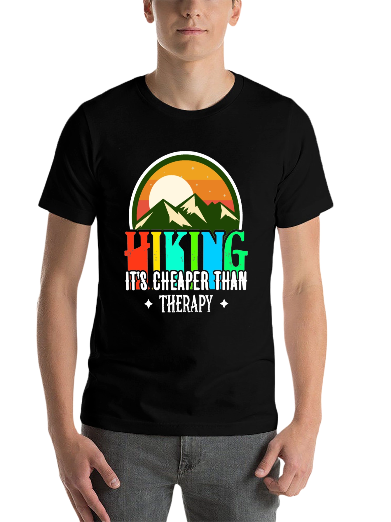 Black Hiking Cheaper Than Therapy Graphic Tee view 7